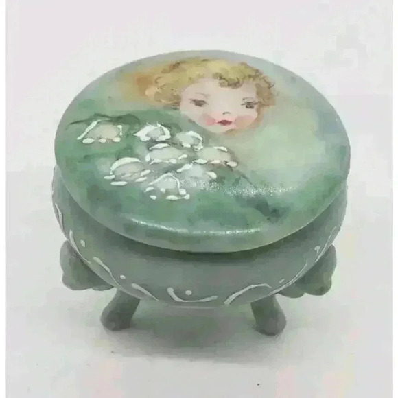 Vintage Jewelry Trinket Ring Gift Box Porcelain Hand Painted Moriage Trim - Picture 1 of 10